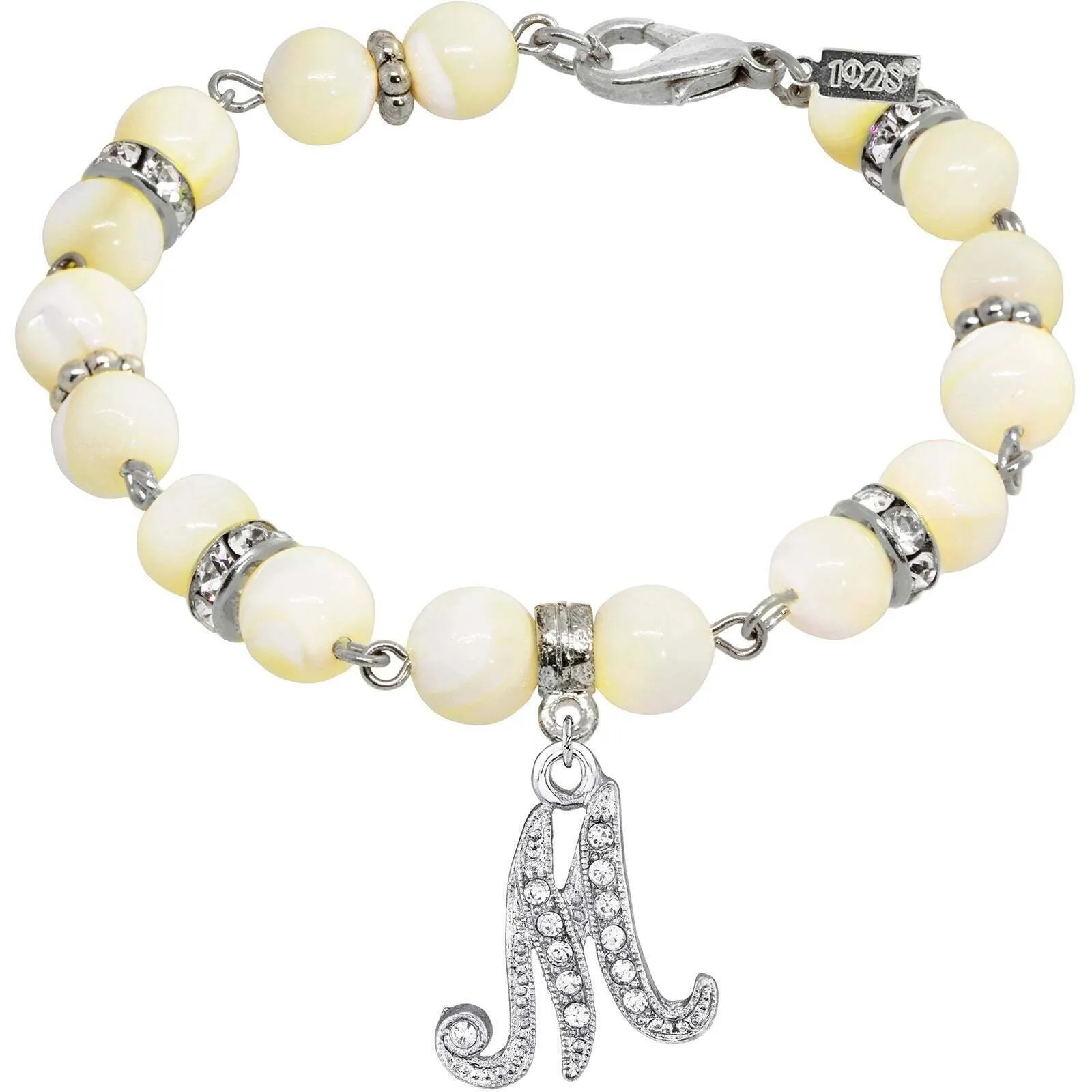 1928 Jewelry Mother Of Pearl Crystal Initial Charm Bracelet 1928 Jewelry