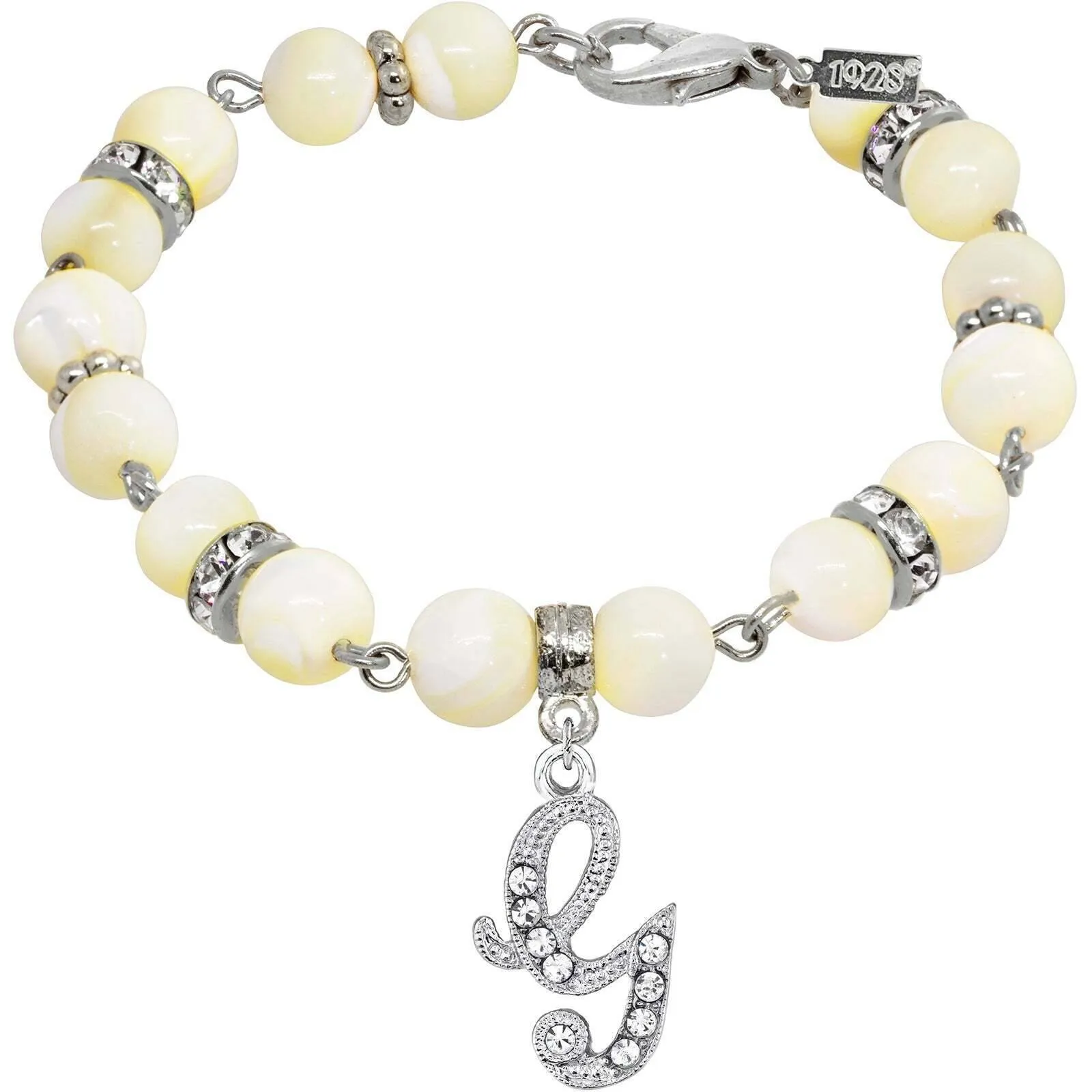 1928 Jewelry Mother Of Pearl Crystal Initial Charm Bracelet 1928 Jewelry