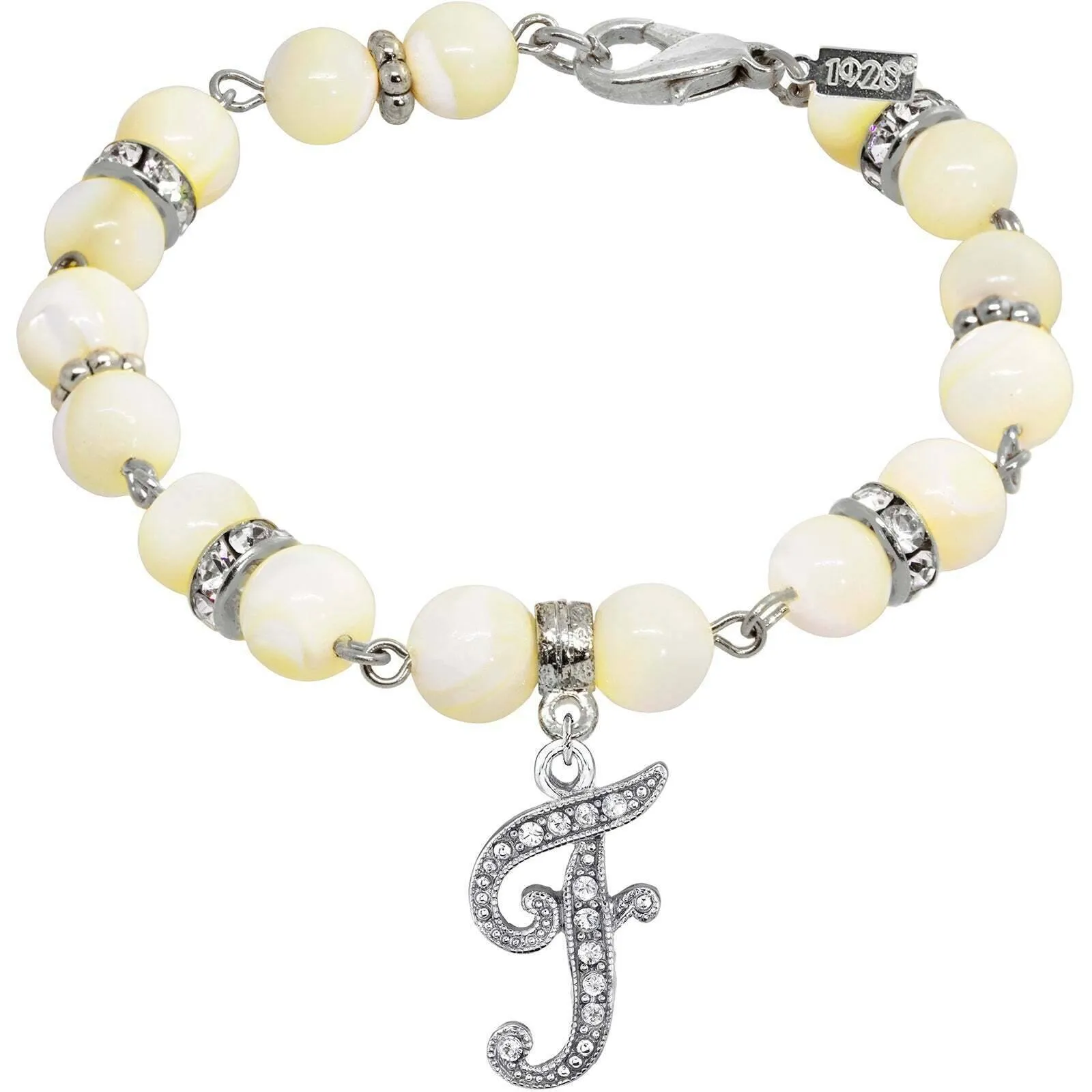 1928 Jewelry Mother Of Pearl Crystal Initial Charm Bracelet 1928 Jewelry