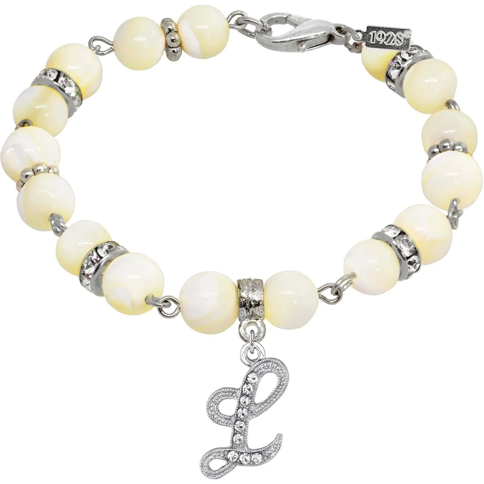 1928 Jewelry Mother Of Pearl Crystal Initial Charm Bracelet 1928 Jewelry