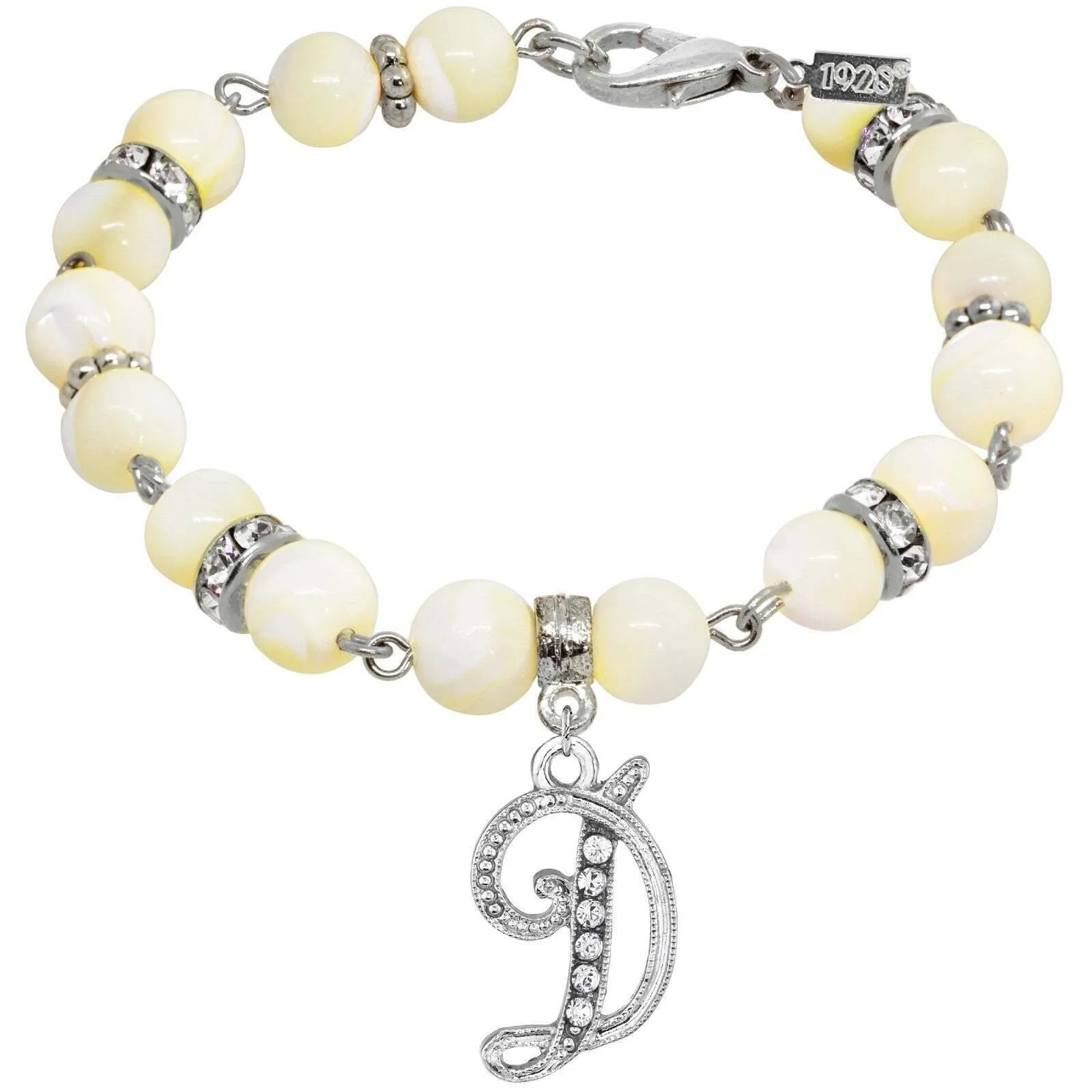 1928 Jewelry Mother Of Pearl Crystal Initial Charm Bracelet 1928 Jewelry