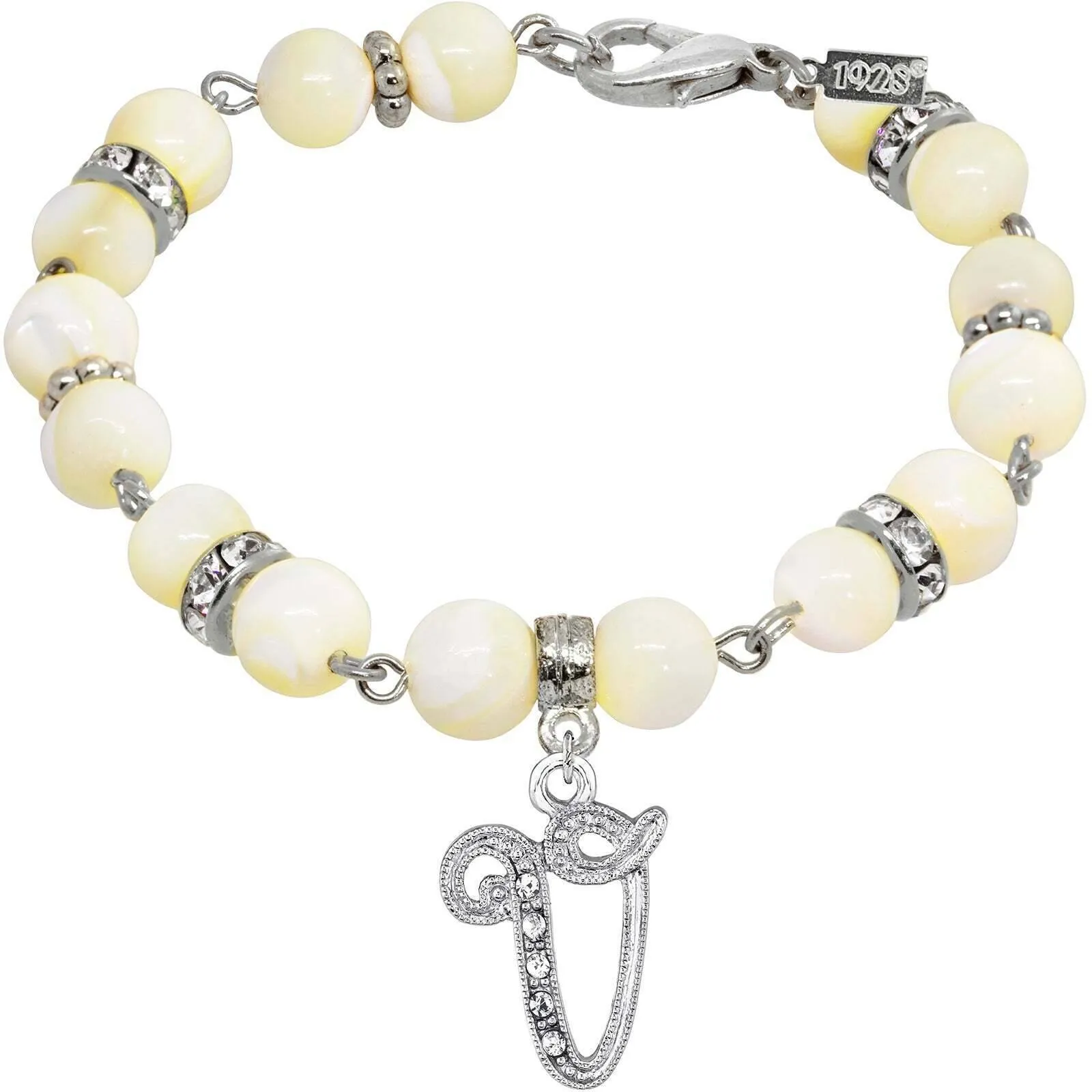 1928 Jewelry Mother Of Pearl Crystal Initial Charm Bracelet 1928 Jewelry