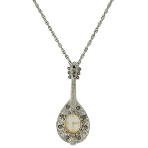 1928 Jewelry Mother Of Pearl Hematite Crystal Mandolin Watch Pendant Necklace 28" 1928 Jewelry