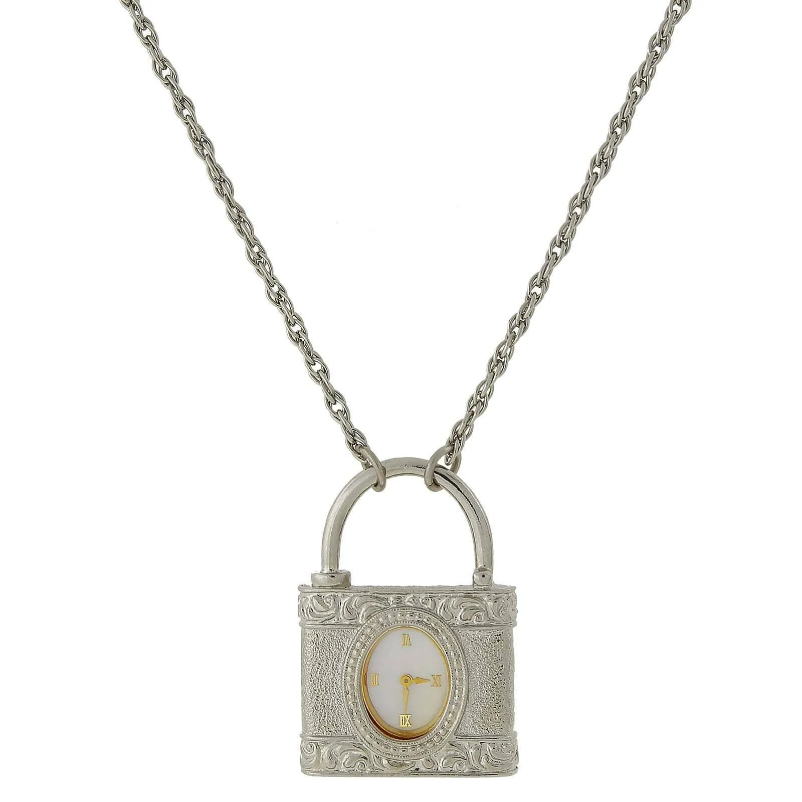 1928 Jewelry Mother Of Pearl Lock Watch Pendant Necklace 28" 1928 Jewelry