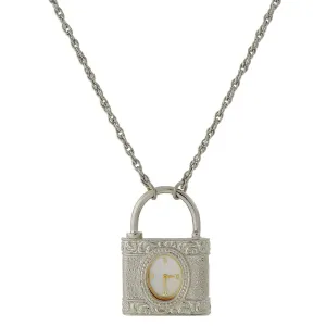 1928 Jewelry Mother Of Pearl Lock Watch Pendant Necklace 28" 1928 Jewelry