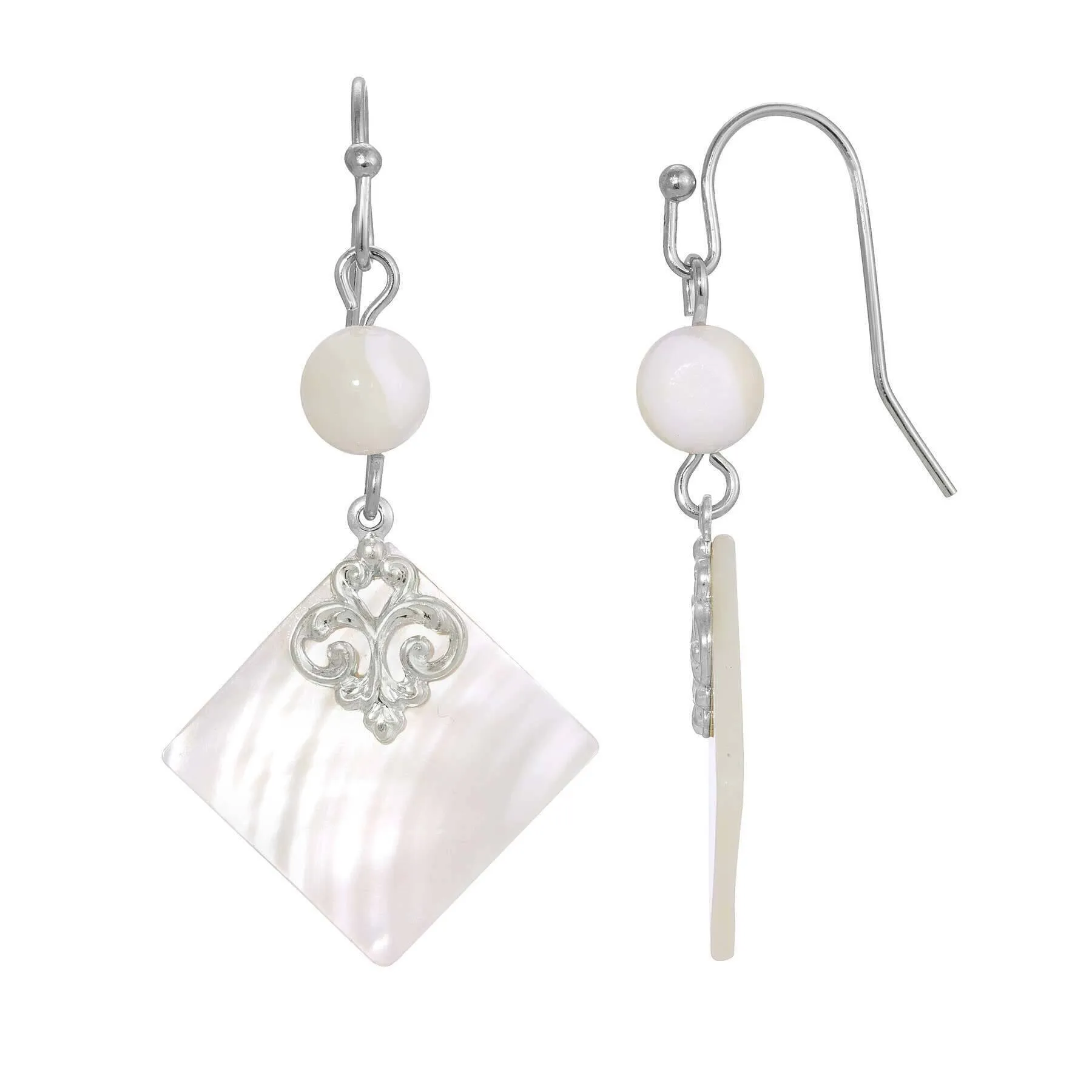 1928 Jewelry Mother of Pearl Shell & Bead Drop Earrings 1928 Jewelry