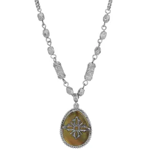 1928 Jewelry Mother Of Pearl Teardrop Pendant Necklace 16"   3" Extender 1928 Jewelry