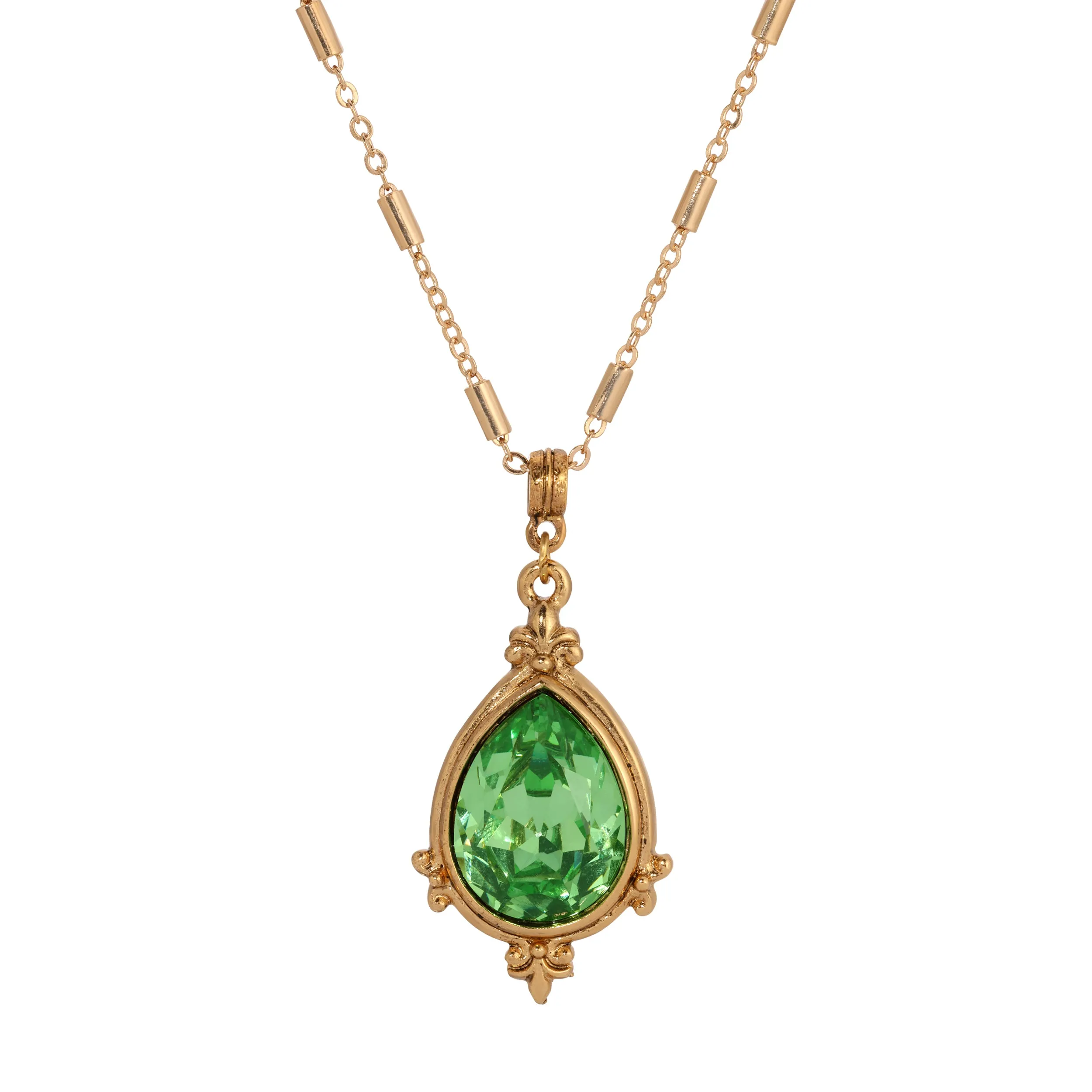 1928 Jewelry Mughal Peridot Green Crystal Pendant Necklace 18" 1928 Jewelry