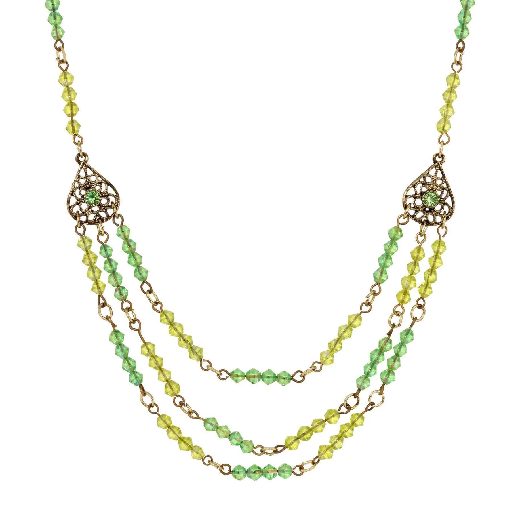 1928 Jewelry Multi Beaded Crystal Teardrop Filigree Bib Necklace 15"   3" Extension 1928 Jewelry