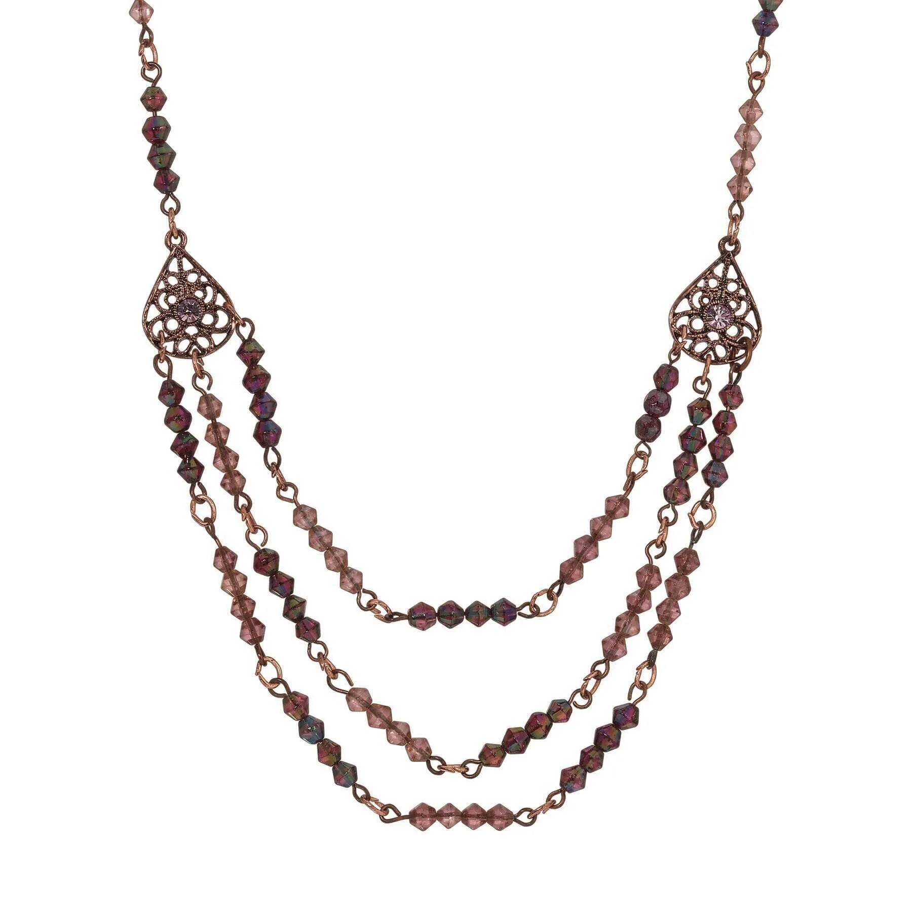 1928 Jewelry Multi Beaded Crystal Teardrop Filigree Bib Necklace 15"   3" Extension 1928 Jewelry