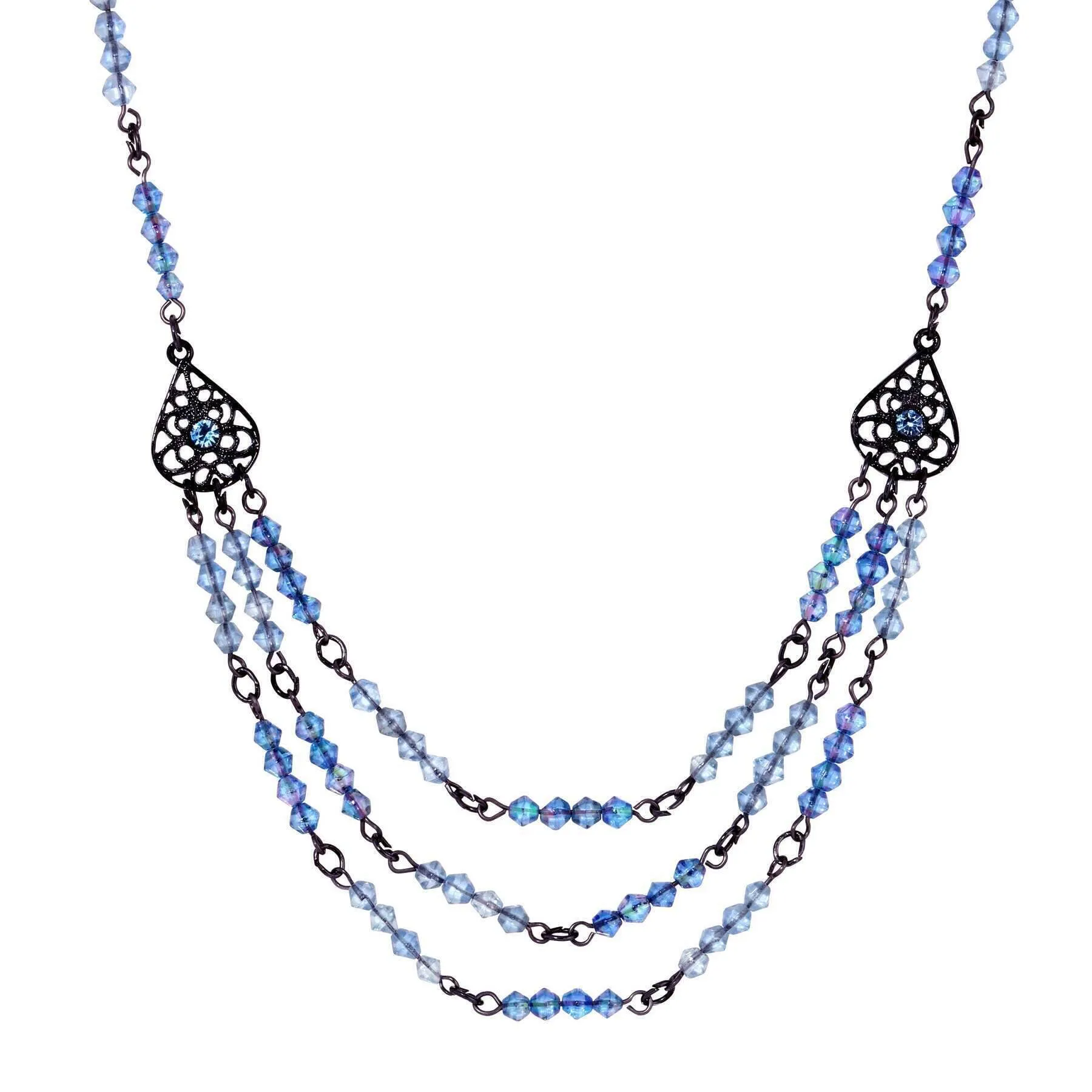 1928 Jewelry Multi Beaded Crystal Teardrop Filigree Bib Necklace 15"   3" Extension 1928 Jewelry