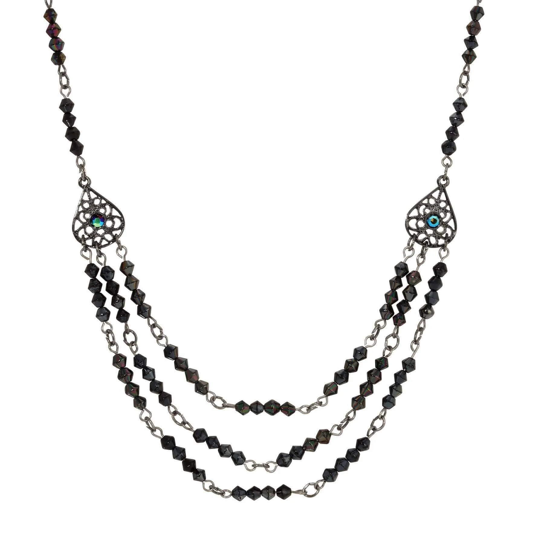 1928 Jewelry Multi Beaded Crystal Teardrop Filigree Bib Necklace 15"   3" Extension 1928 Jewelry