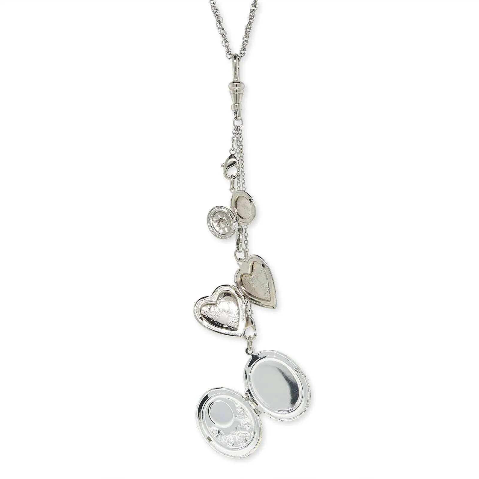 1928 Jewelry Multi Charm Heart & Oval Black Cameo Locket Necklace 30" 1928 Jewelry