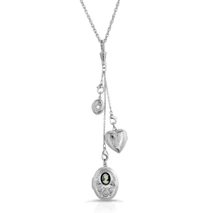 1928 Jewelry Multi Charm Heart & Oval Black Cameo Locket Necklace 30" 1928 Jewelry