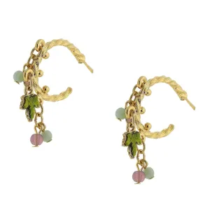 1928 Jewelry Multi-Color Beaded Grape Leaf Post Drop Earrings 1928 Jewelry