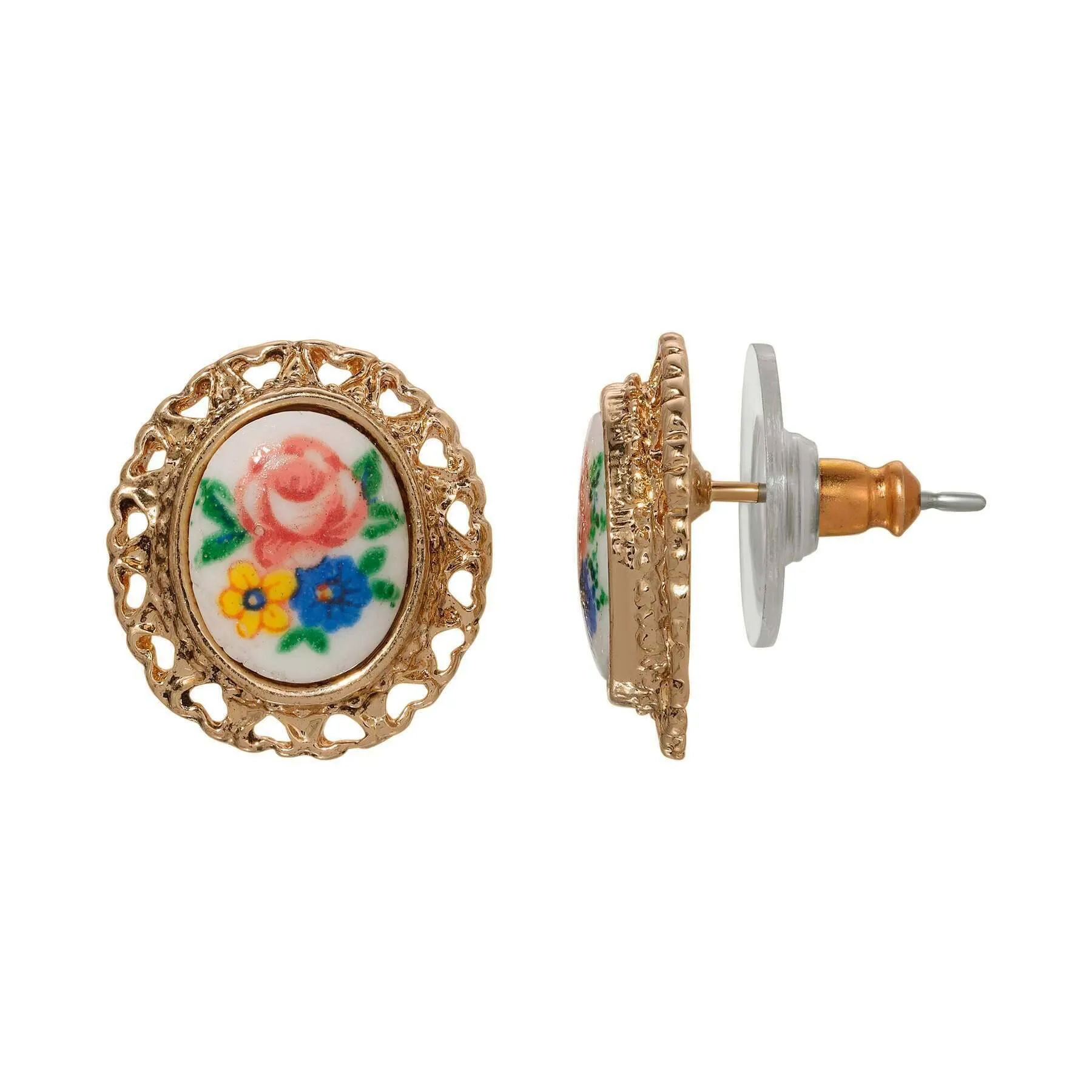1928 Jewelry Multi Color Floral Hearts Stud Earrings 1928 Jewelry
