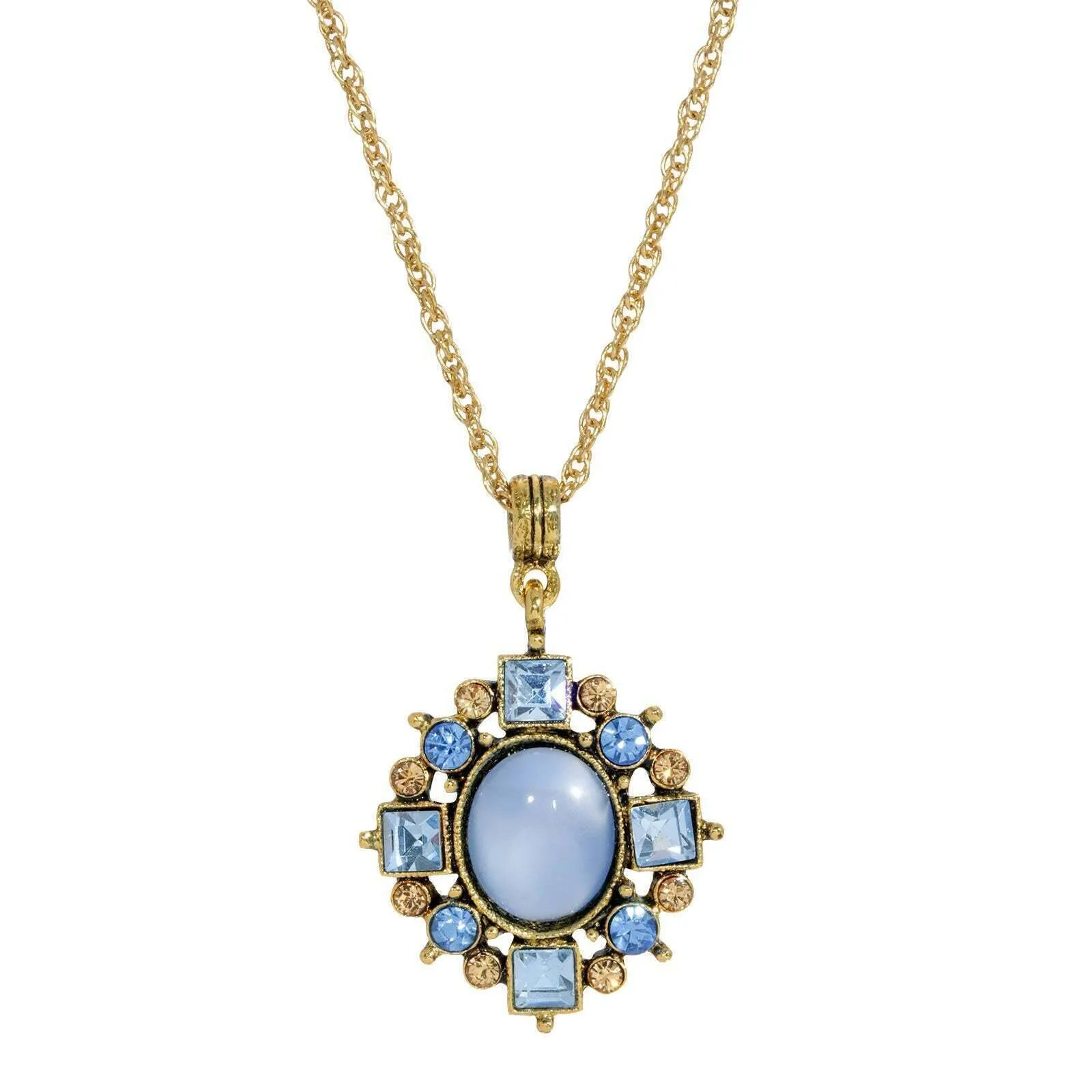 1928 Jewelry Multi Crystal And Oval Stone Pendant Necklace 16"   3" Extender 1928 Jewelry