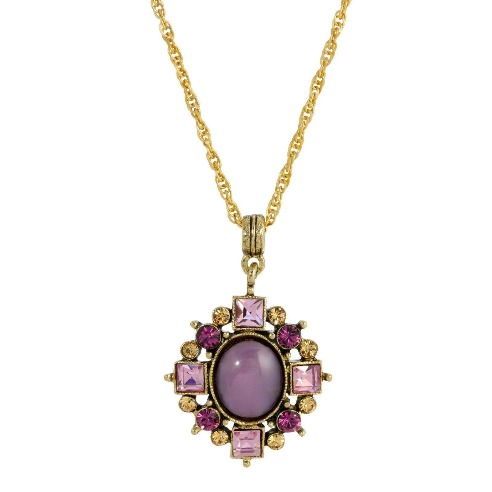 1928 Jewelry Multi Crystal And Oval Stone Pendant Necklace 16"   3" Extender 1928 Jewelry
