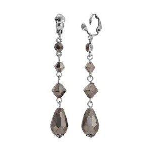 1928 Jewelry Multi Faceted Hematite Beaded Linear Clip On Earrings 1928 Jewelry