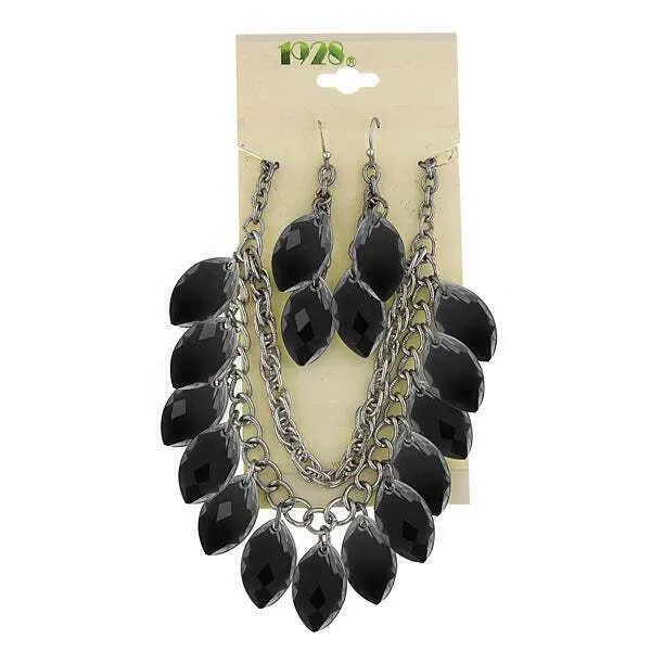 1928 Jewelry Multi Faceted Navette Drop Earrings and Necklace Set 1928 Jewelry
