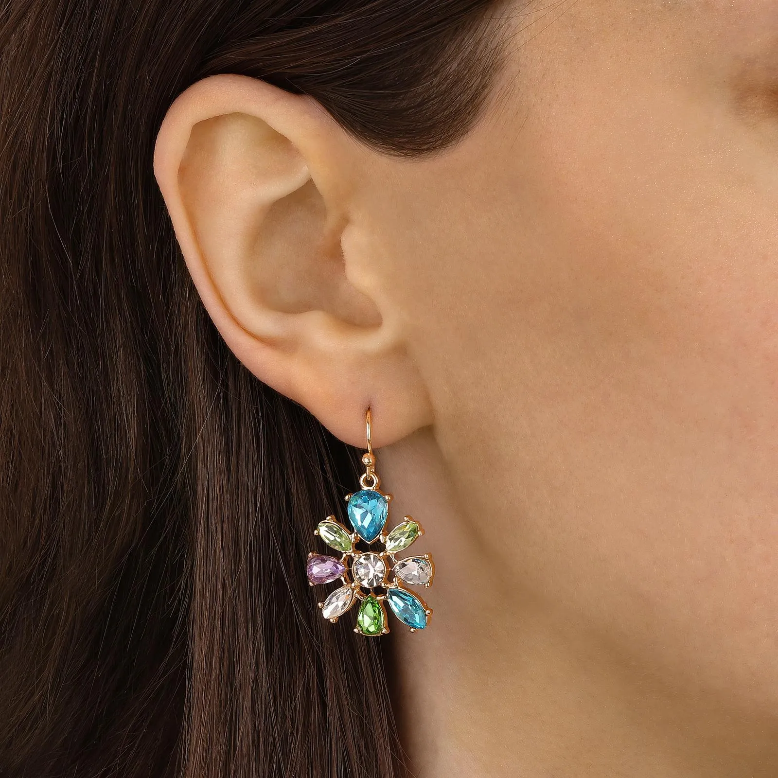 1928 Jewelry Multicolor Crystal Flower Drop Earrings 1928 Jewelry