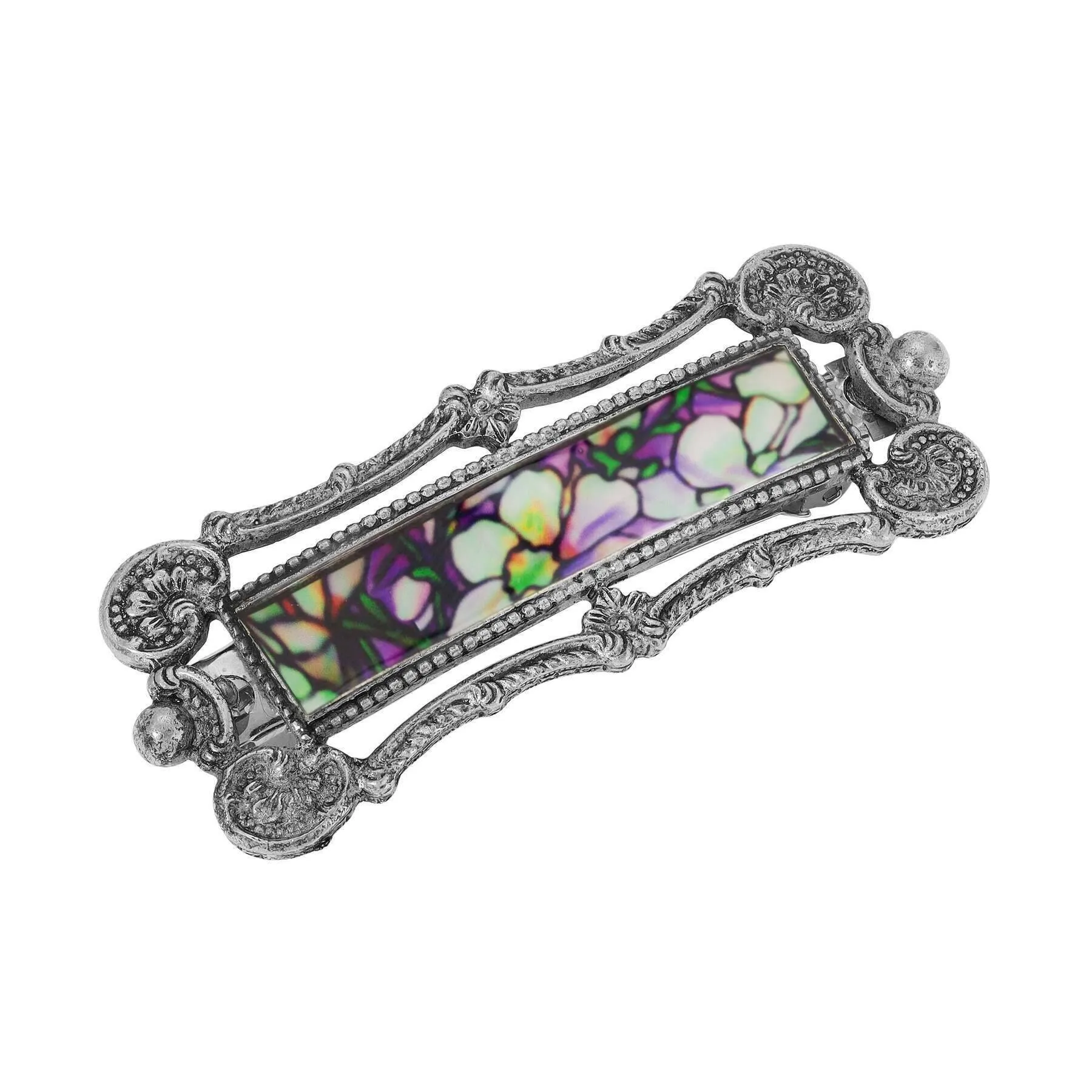 1928 Jewelry Multicolor Floral Antiqued Hair Barrette 1928 Jewelry
