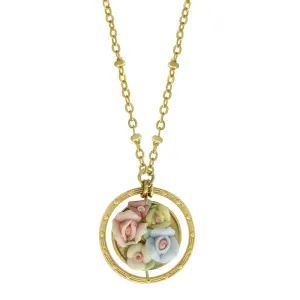 1928 Jewelry Multicolor Porcelain Flower Round Drop Necklace 16"   3" Extender 1928 Jewelry