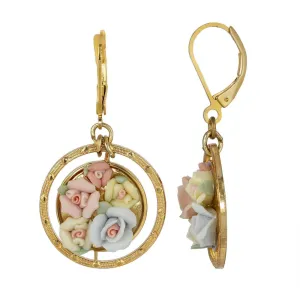1928 Jewelry Multicolor Porcelain Rose Round Drop Earrings 1928 Jewelry