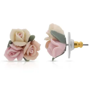 1928 Jewelry Multicolor Porcelain Rose Stud Earrings 1928 Jewelry