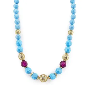 1928 Jewelry Mykonos Turquoise & Gold Filigree Bead Strand Necklace 16"   3" Extender 1928 Jewelry