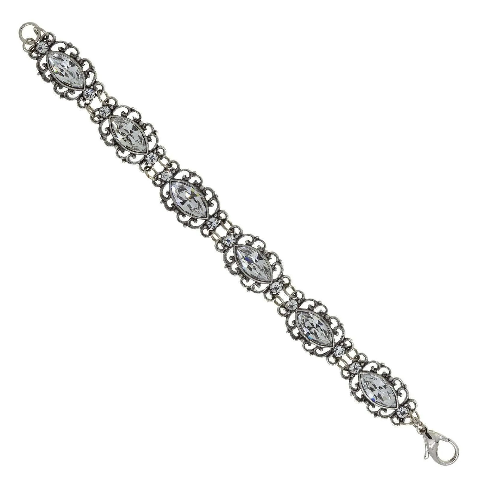 1928 Jewelry Navette Austrian Crystal Filigree Link Bracelet 1928 Jewelry