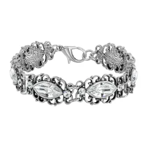 1928 Jewelry Navette Austrian Crystal Filigree Link Bracelet 1928 Jewelry