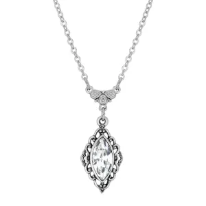 1928 Jewelry Navette Crystal Antiqued Drop Necklace 16"   3" Extender 1928 Jewelry