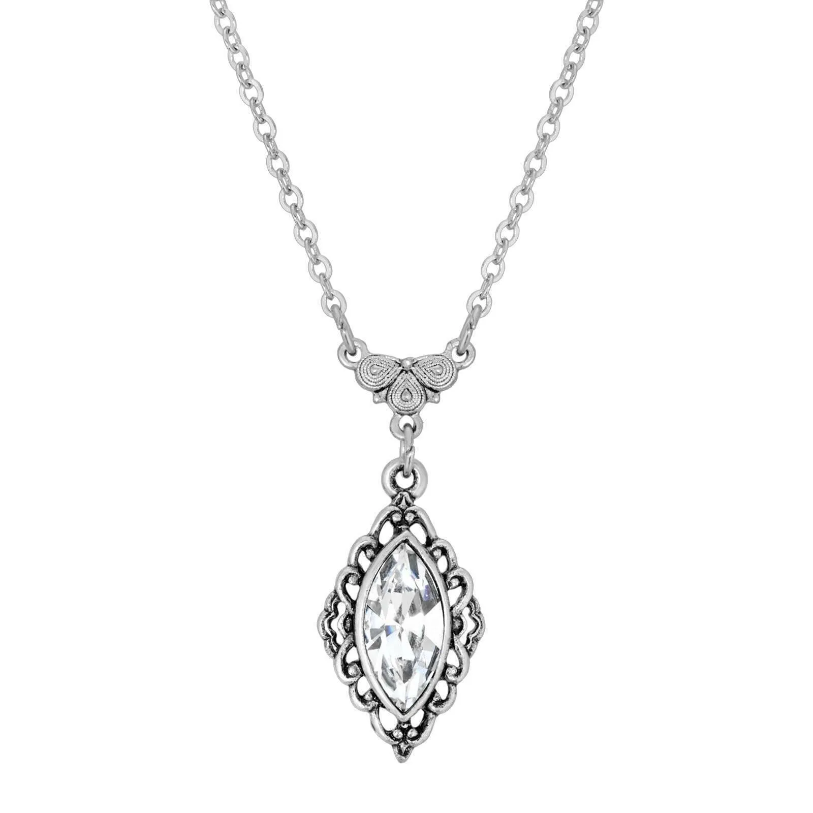1928 Jewelry Navette Crystal Antiqued Drop Necklace 16"   3" Extender 1928 Jewelry