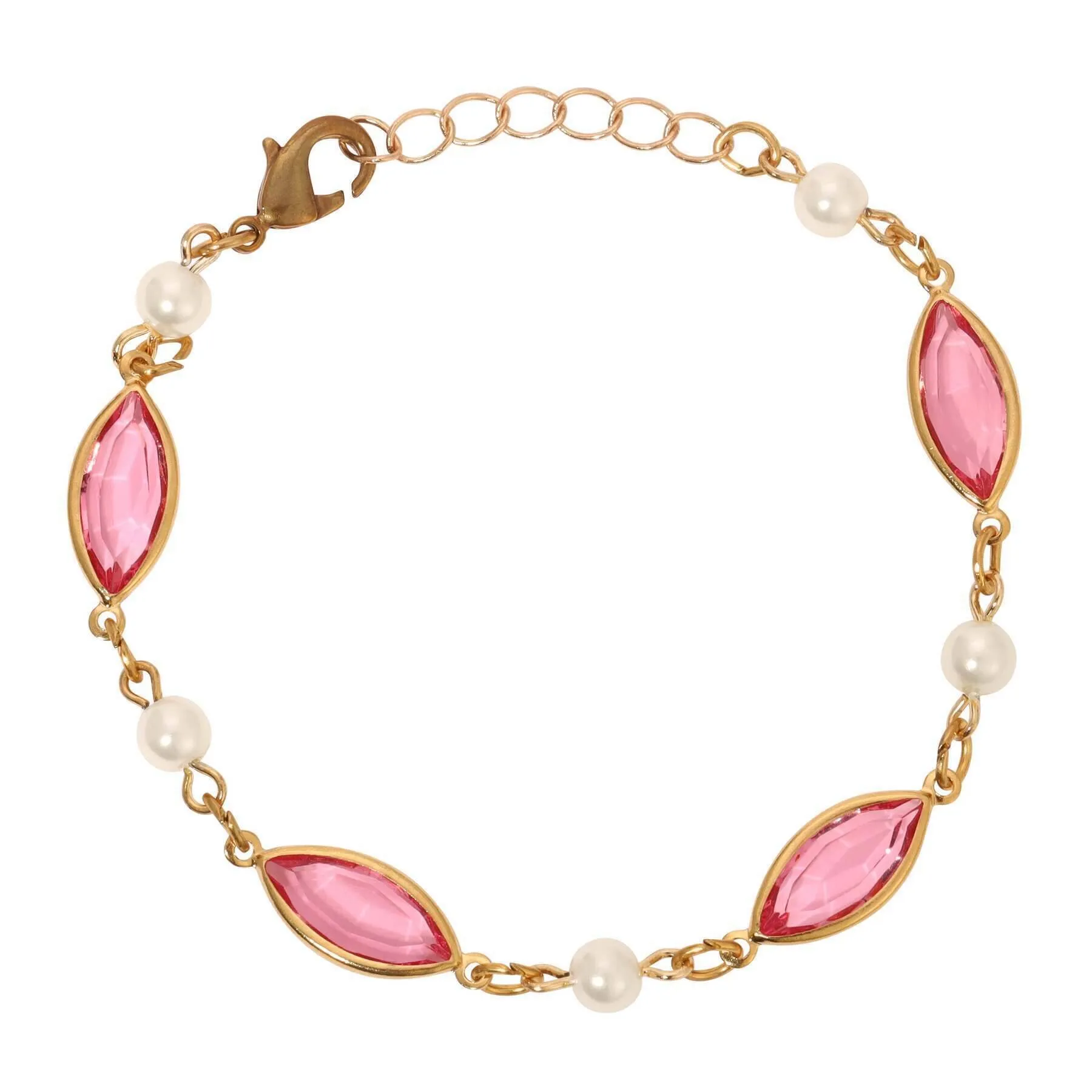 1928 Jewelry Navette Rose Pink Austrian Crystal & Faux Pearl Link Bracelet 1928 Jewelry