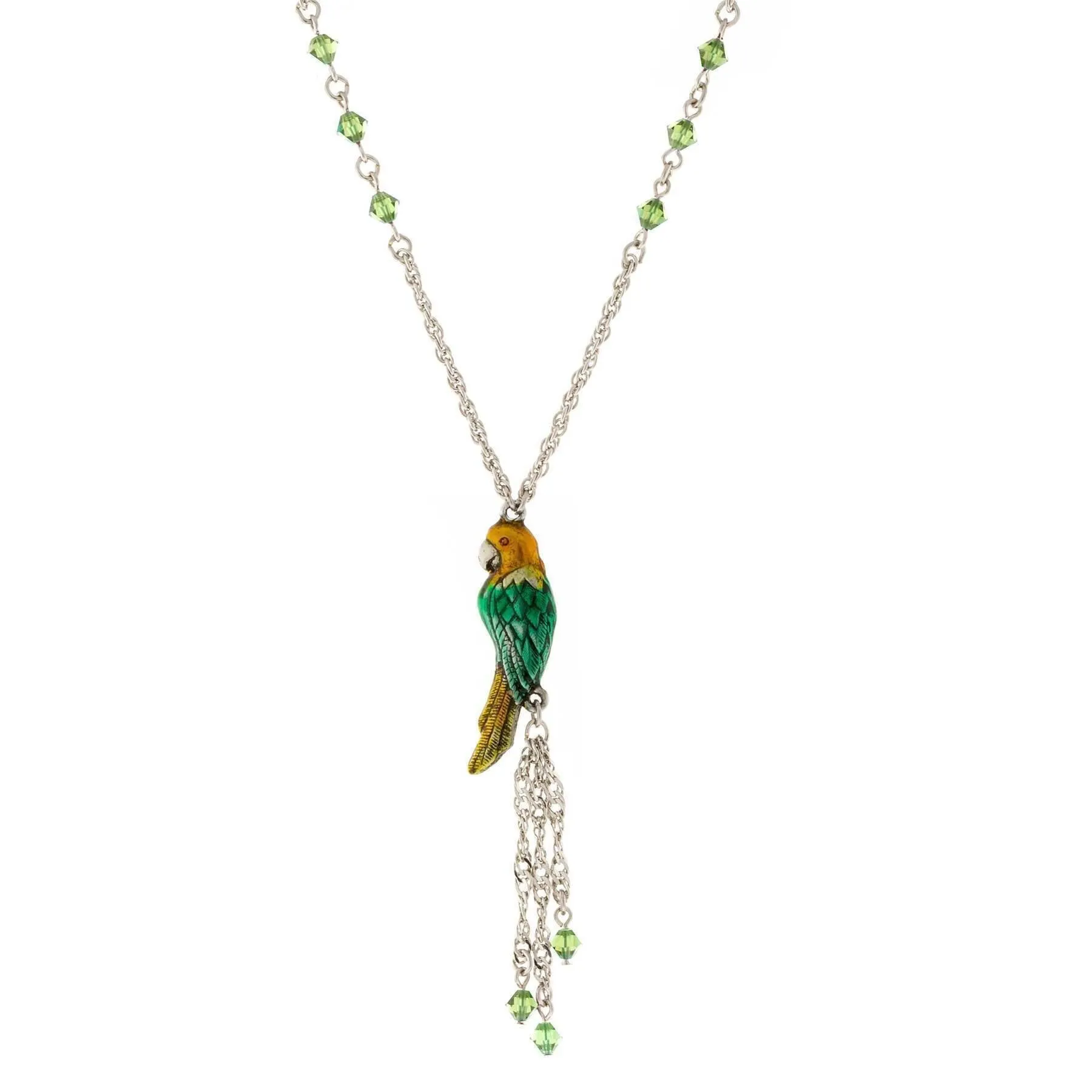 1928 Jewelry Neotropic Exotic Parrot Crystal Tassel Necklace 16"   3" Extender 1928 Jewelry