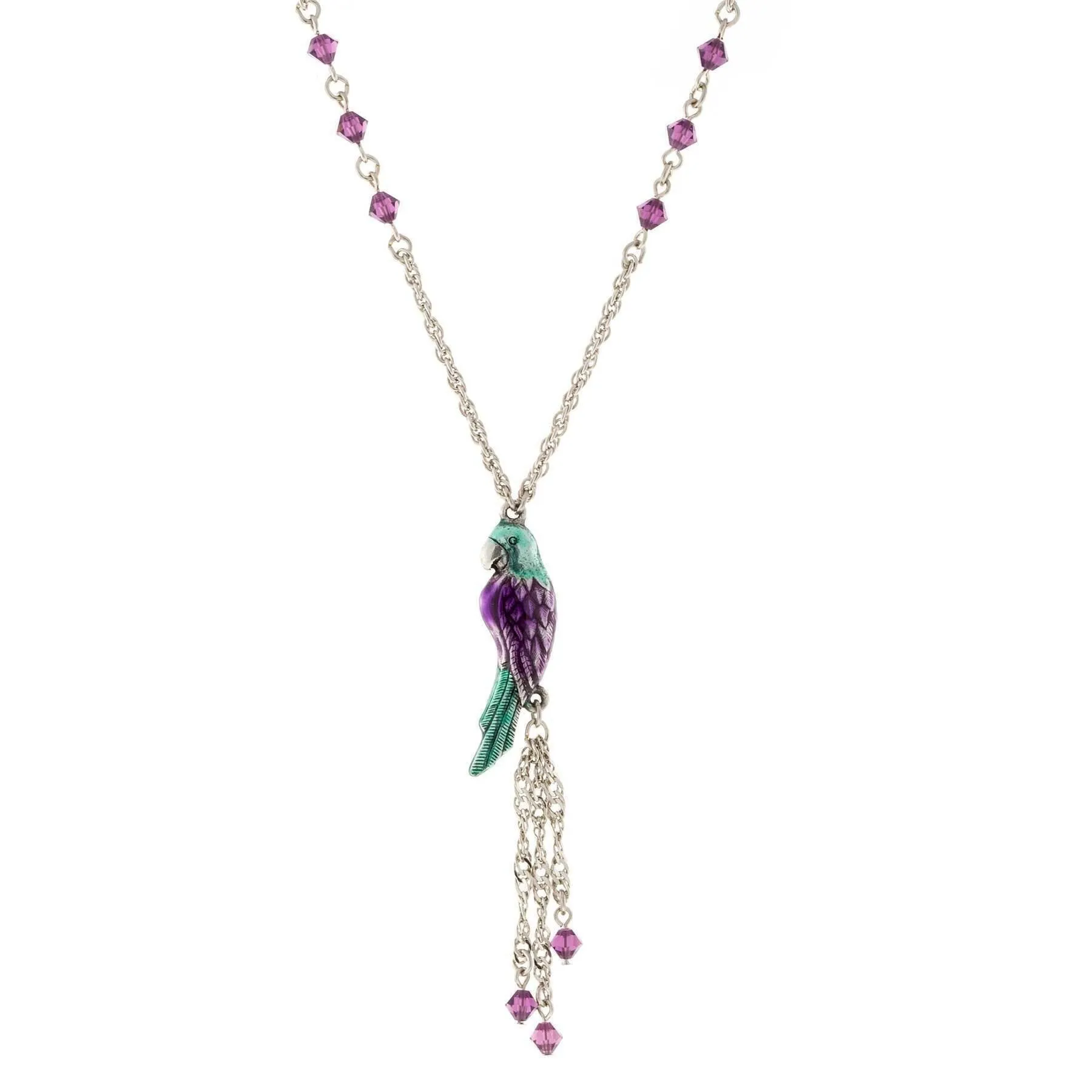 1928 Jewelry Neotropic Exotic Parrot Crystal Tassel Necklace 16"   3" Extender 1928 Jewelry