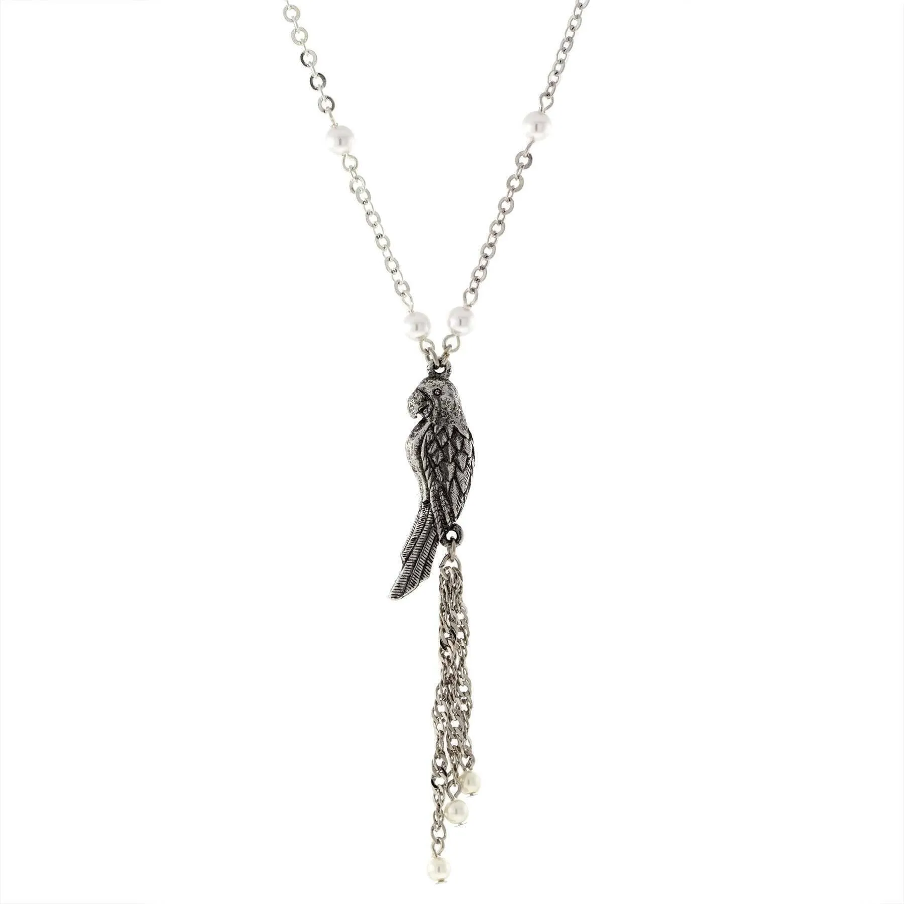 1928 Jewelry Neotropic Exotic Parrot Faux Pearl Chain & Tassel Necklace 16"   3" Extender 1928 Jewelry