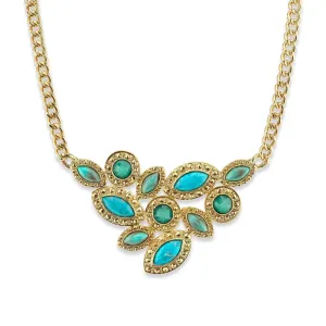 1928 Jewelry Oasis Green & Turquoise Stone Cluster Front Necklace 16"   3" Extender 1928 Jewelry