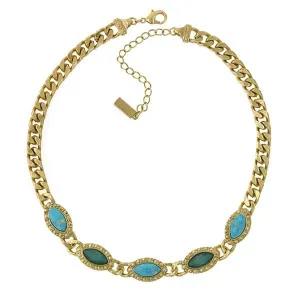 1928 Jewelry Oasis Green & Turquoise Stone Collar Chain Statement Necklace 16"   3" Extender 1928 Jewelry