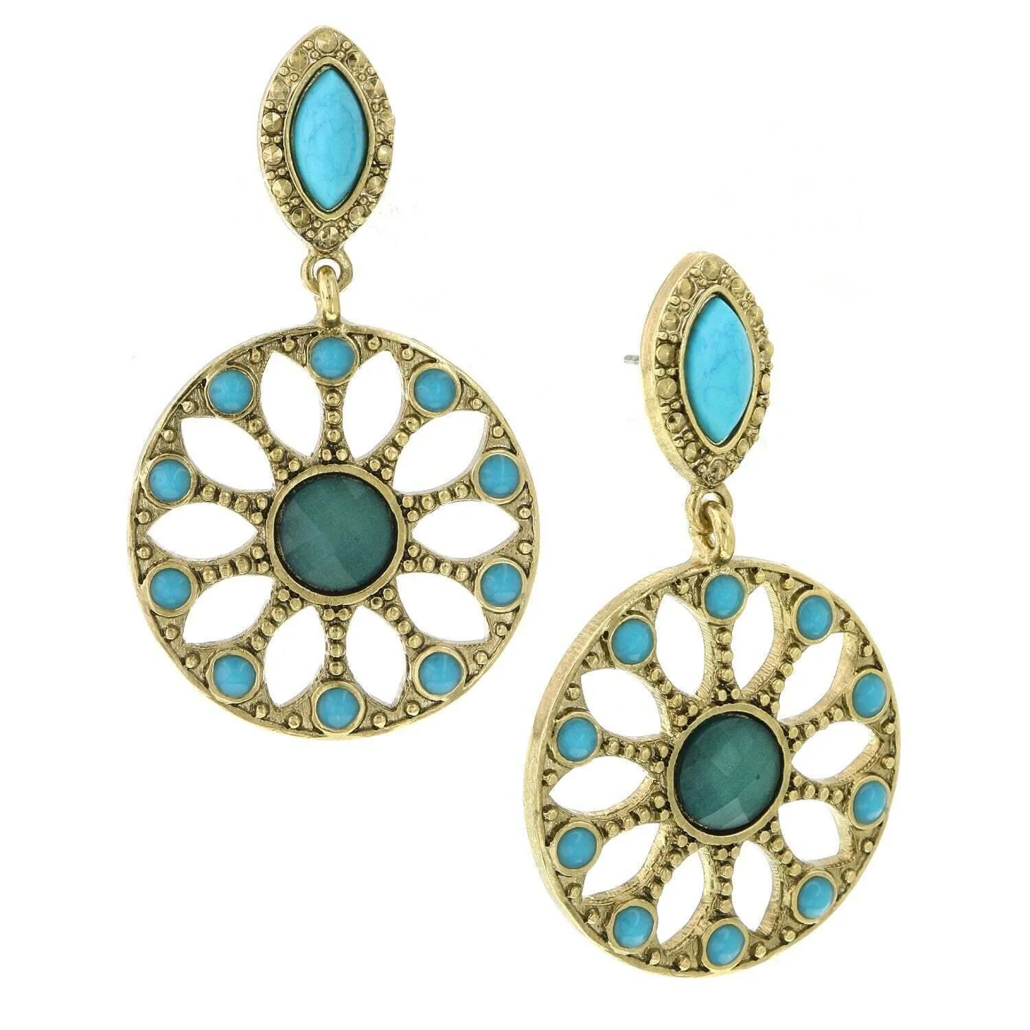 1928 Jewelry Oasis Green & Turquoise Stone Drop Hoop Earrings 1928 Jewelry