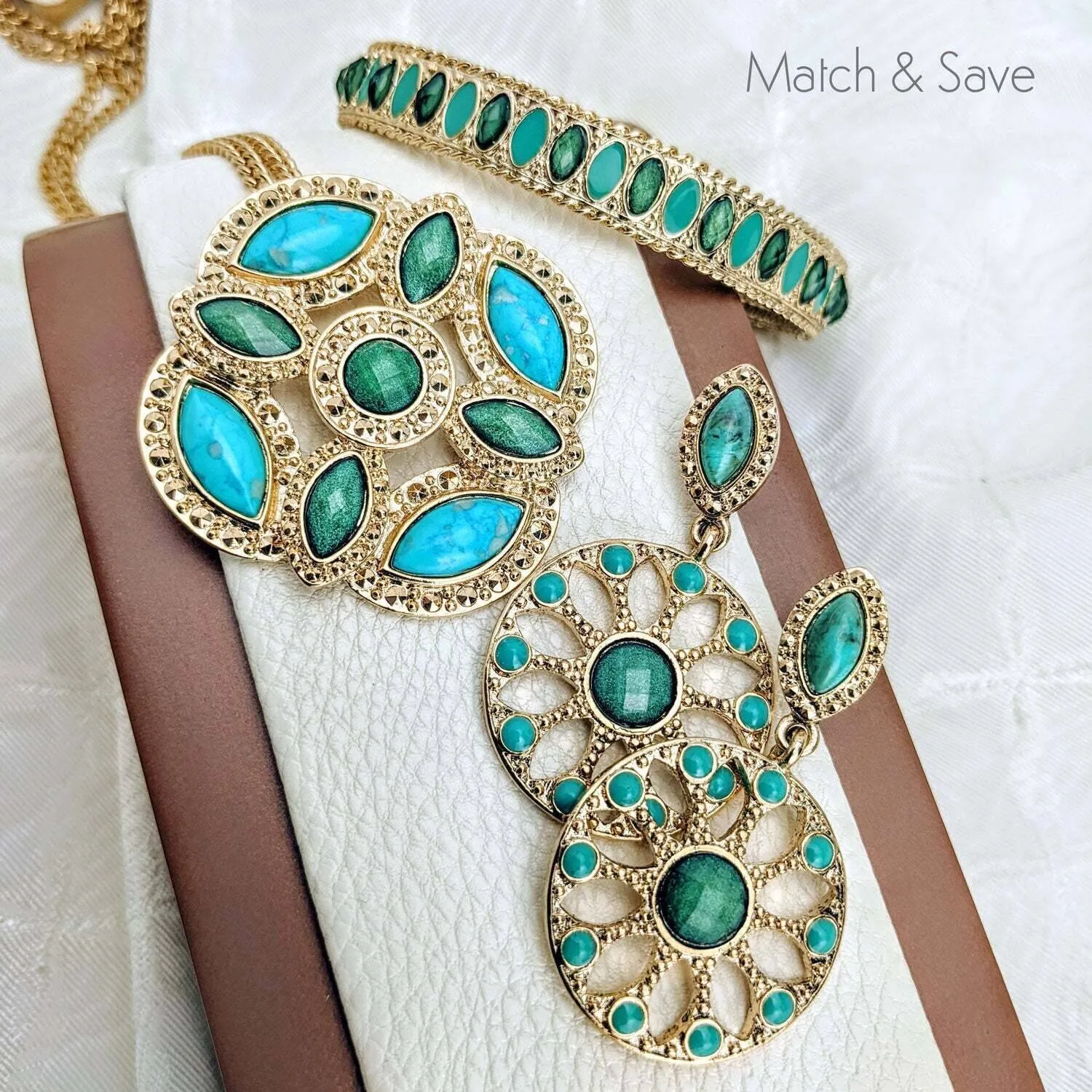 1928 Jewelry Oasis Green & Turquoise Stone Drop Hoop Earrings 1928 Jewelry