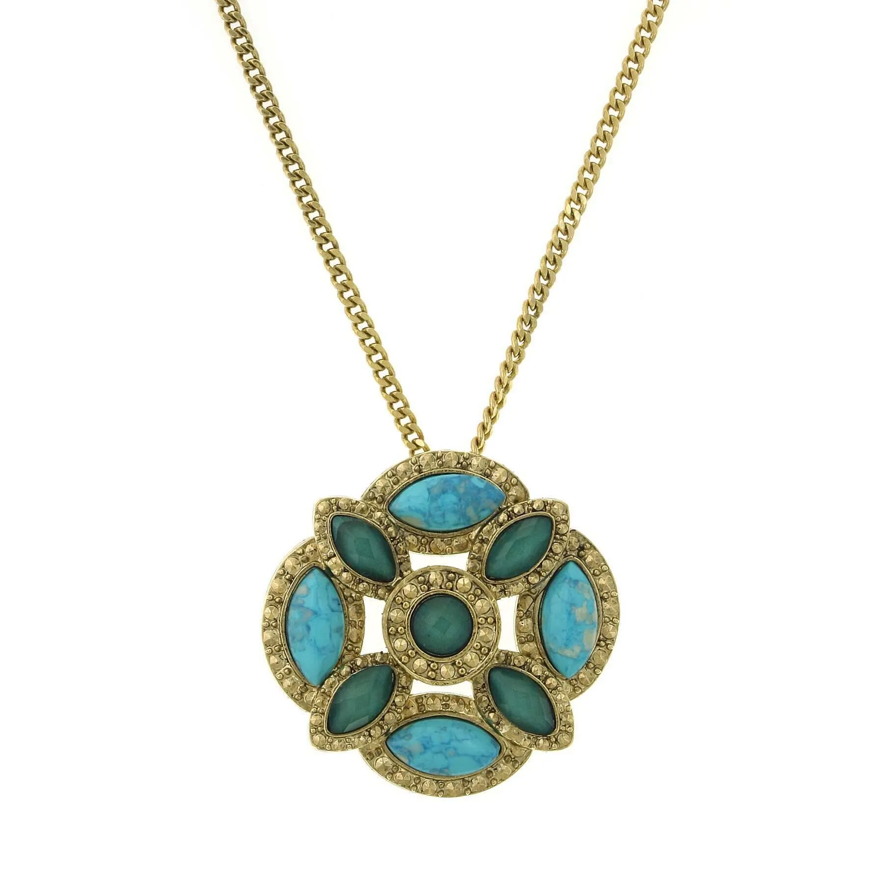 1928 Jewelry Oasis Green & Turquoise Stone Large Pendant Necklace 28" 1928 Jewelry