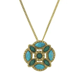1928 Jewelry Oasis Green & Turquoise Stone Large Pendant Necklace 28" 1928 Jewelry