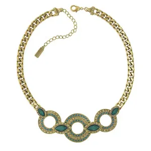 1928 Jewelry Oasis Green And Turquoise Stone 3 Ring Necklace 16"   3" Extender 1928 Jewelry
