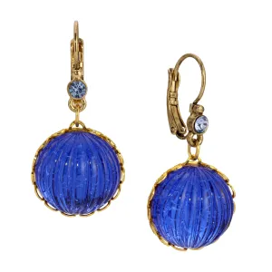 1928 Jewelry Oceanic Sapphire Blue Fluted Stone Dangling Earrings 1928 Jewelry