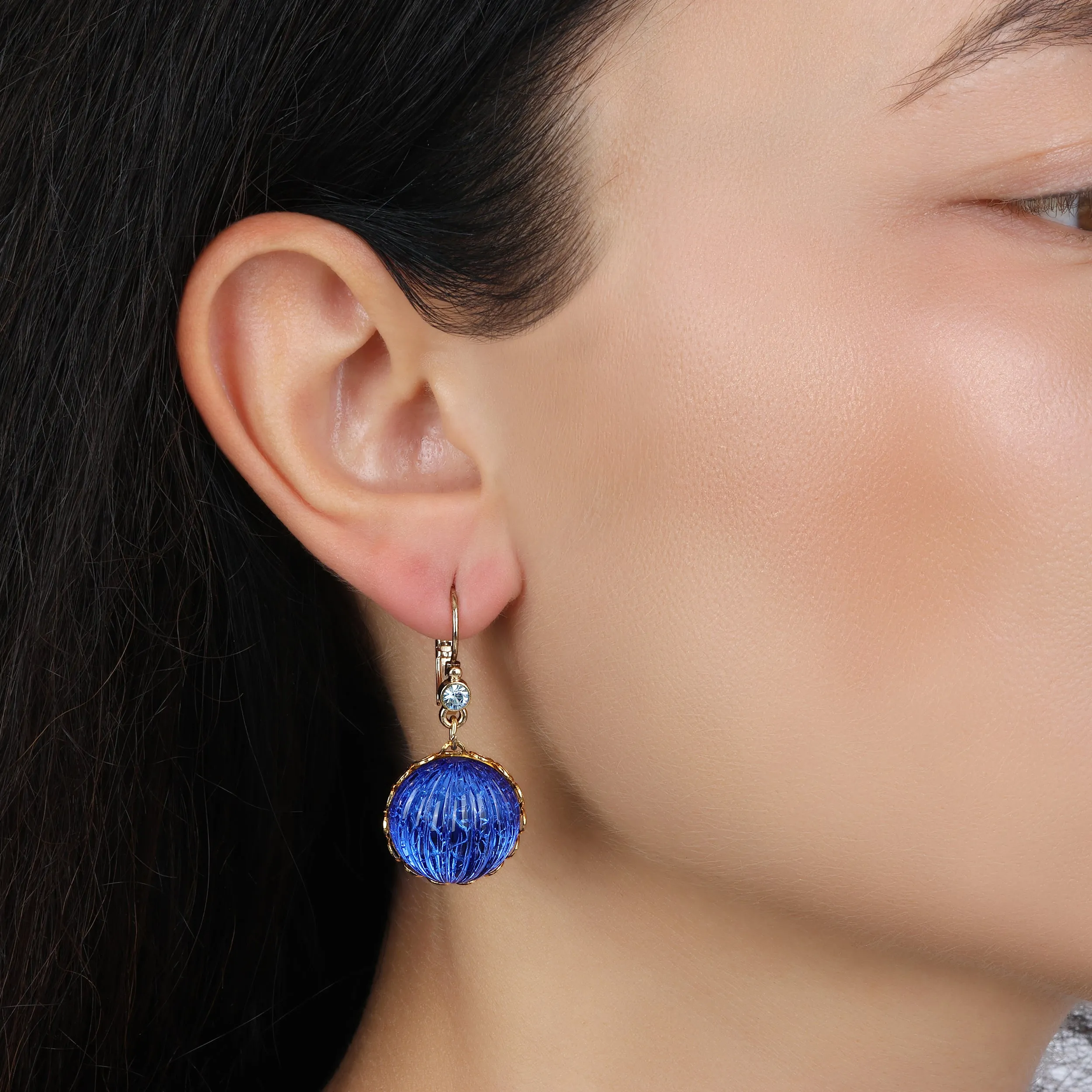 1928 Jewelry Oceanic Sapphire Blue Fluted Stone Dangling Earrings 1928 Jewelry