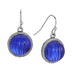 1928 Jewelry Oceanic Sapphire Blue Fluted Stone Drop Earrings 1928 Jewelry