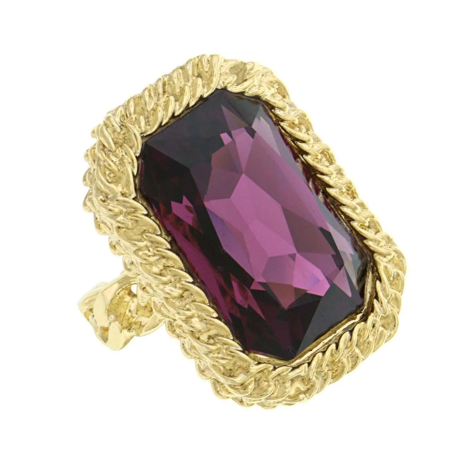 1928 Jewelry Octagon Amethyst Purple Austrian Crystal Link Chain Ring 1928 Jewelry