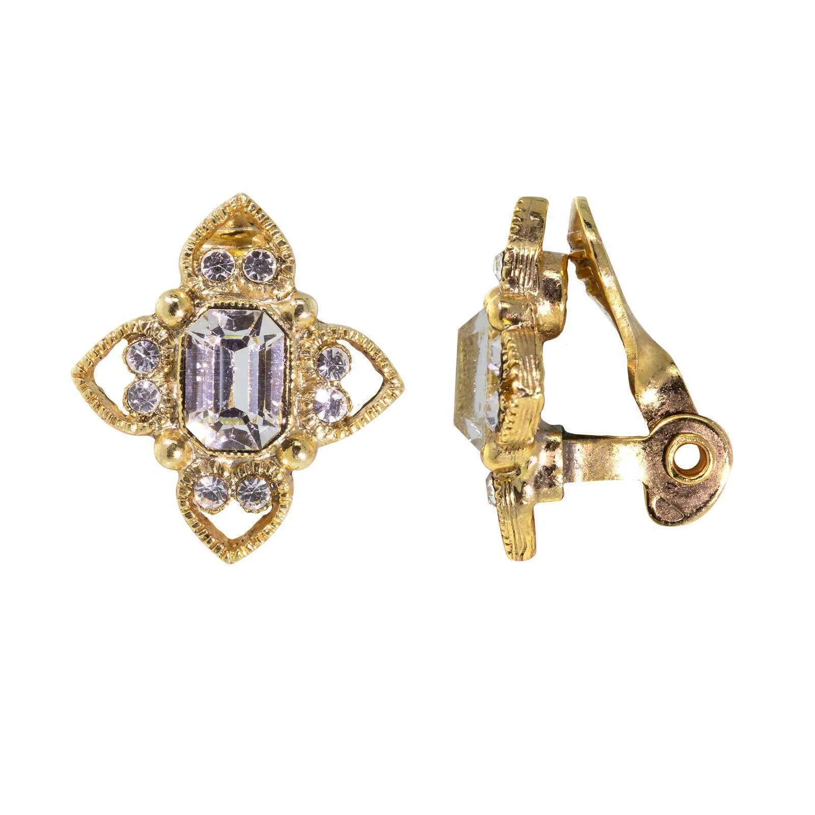 1928 Jewelry Octagon Crystal Floral Clip On Earrings 1928 Jewelry